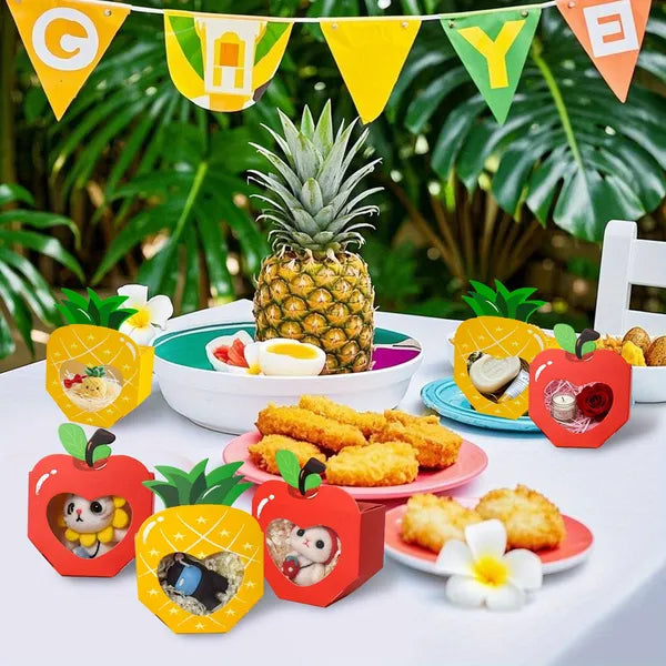 20 Pcs Summer Party 3D Treat Boxes With Clear Window Cute Mini Party Favor Bags Apple Pineapple Shaped 2 Styles Cookie Box For Pool Wedding Christmas Birthday Back To School Teacher
