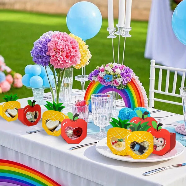 20 Pcs Summer Party 3D Treat Boxes With Clear Window Cute Mini Party Favor Bags Apple Pineapple Shaped 2 Styles Cookie Box For Pool Wedding Christmas Birthday Back To School Teacher