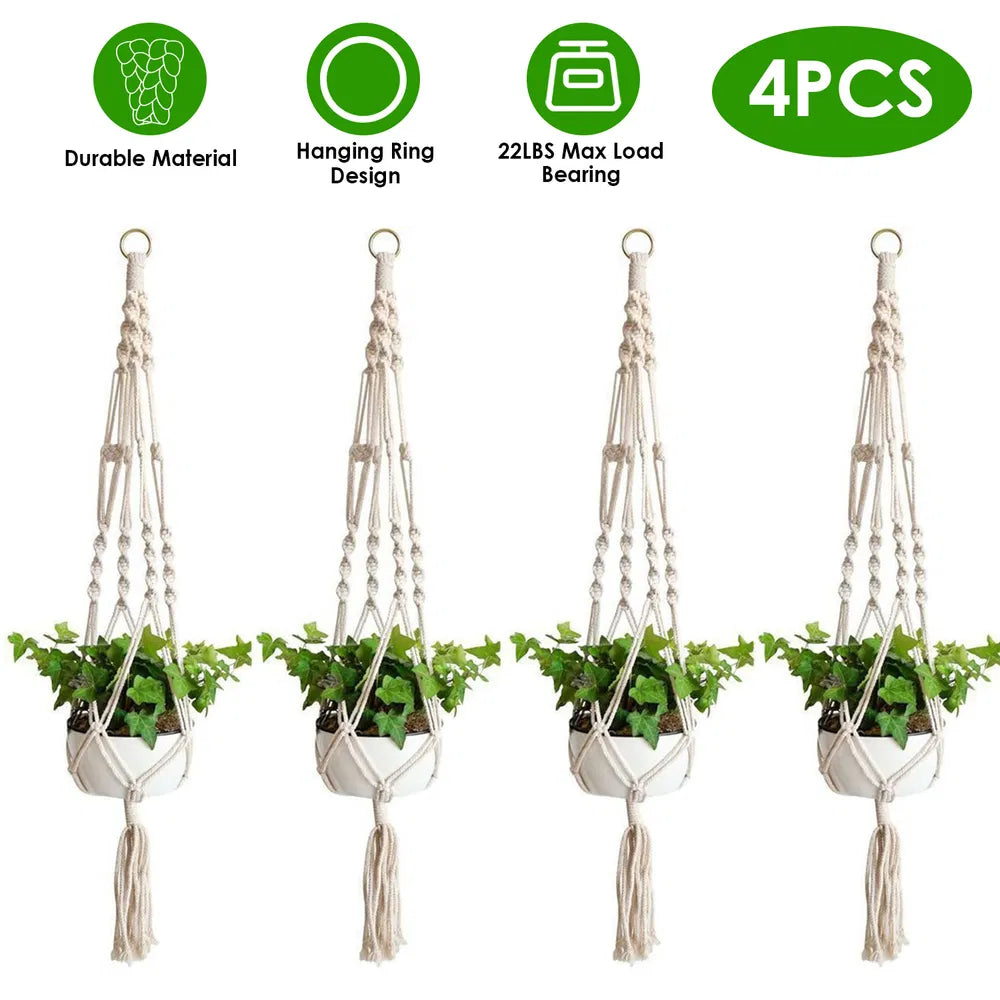 2Pcs Plant Hanger Flowerpot Net Bag 40in Cotton Rope Plant Hangers 4Legs Plant Hanger