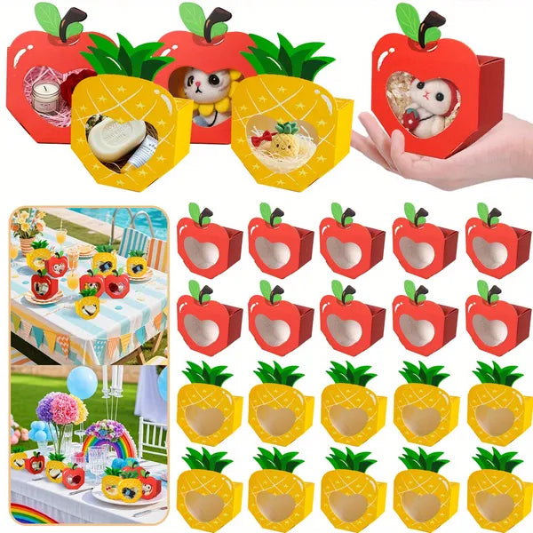20 Pcs Summer Party 3D Treat Boxes With Clear Window Cute Mini Party Favor Bags Apple Pineapple Shaped 2 Styles Cookie Box For Pool Wedding Christmas Birthday Back To School Teacher